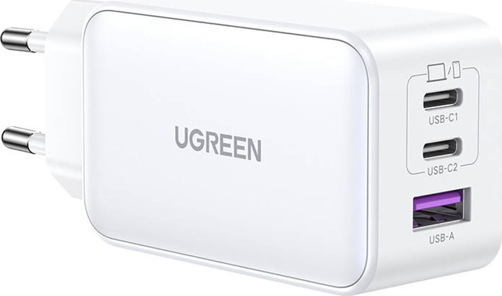 Ładowarka Ugreen Ładowarka sieciowa UGREEN 15339 Nexode, 2xUSB-C, USB-A 3.0, PD3.0, QC4.0, GaN, 65W (biała)