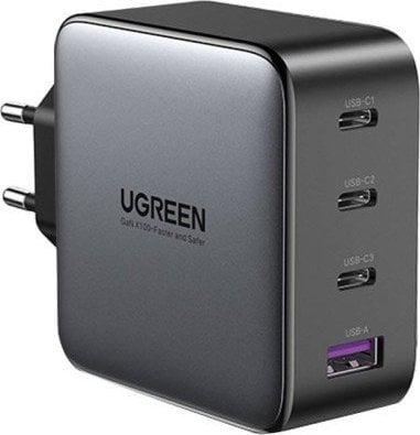 Încărcător Ugreen Încărcător de perete UGREEN CD226, 3x USB-C, 1x USB-A, GaN, PD3.0, QC4+, 100W + cablu de 1,5 m (gri)