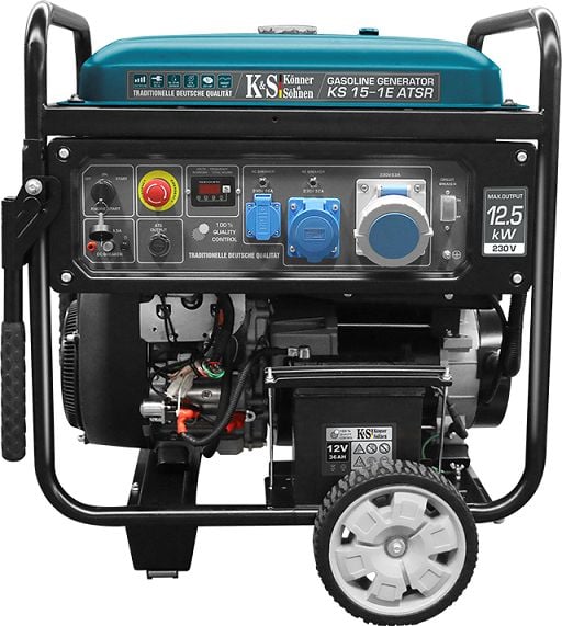 Generator curent profesional Könner&Söhnen KS 15-1E ATSR, 12.5 KW , rezervor 55l, benzina, monofazat, iesire pentru automatizare, afisaj LED, protectie la suprasarcina, nivel scazut ulei si combusti, bobinaj din cupru