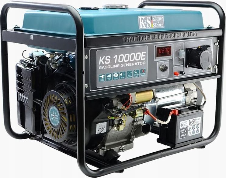 Generator curent 8.0 kW Könner & Söhnen KS10000E , benzina, monofazat, pornire electrica, 18 cp, prize 1x16A (230V), 1x32A (230V), 12V, autonomie 15h, regulator tensiune AVR, protectie suprasarcina, protectie nivel scazut ulei, bobinaj cupru