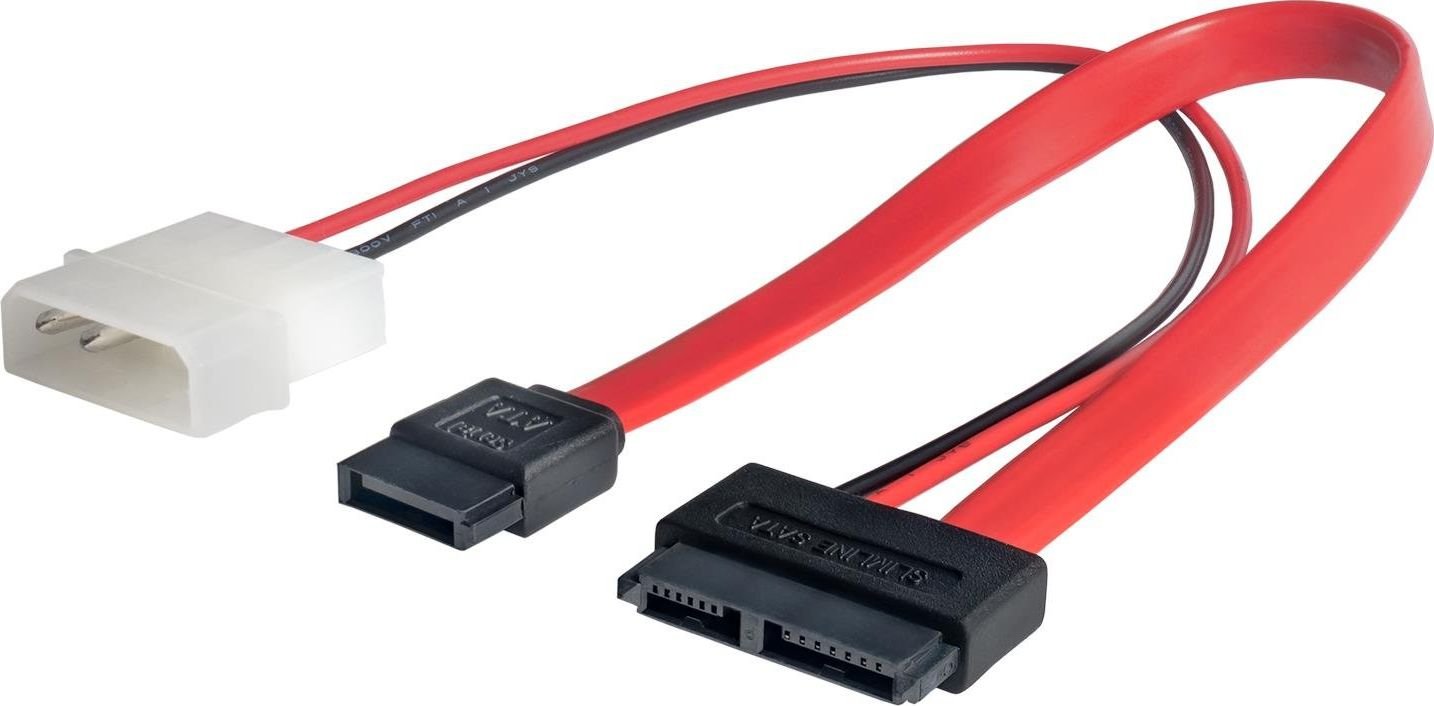 Akyga SATA - SATA Slimline + Molex, 0.2m, Czerwony (AK-CA-45)