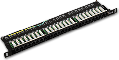 Alantec Patch panel UTP cat.5e, Optimum 0.5U - 24 porturi LSA cu raft, negru (PK032)