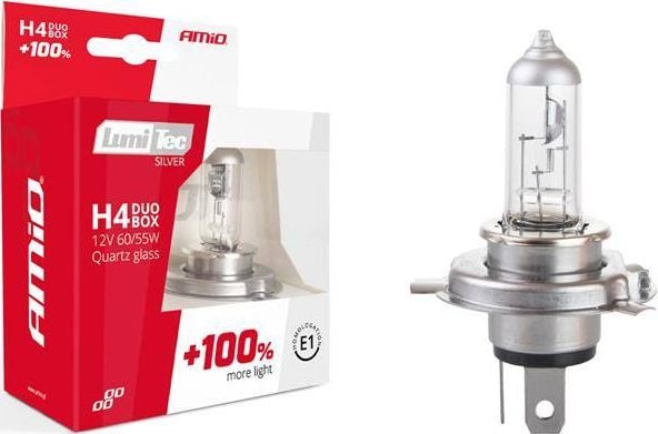 AMiO Set becuri cu halogen H4 12V 60/55W LumiTec SILVER +100% DUO BOX