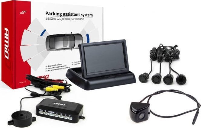 AMiO Zestaw czujników parkowania tft02 4,3` z kamerą hd-310 4 sensory czarne `gold`