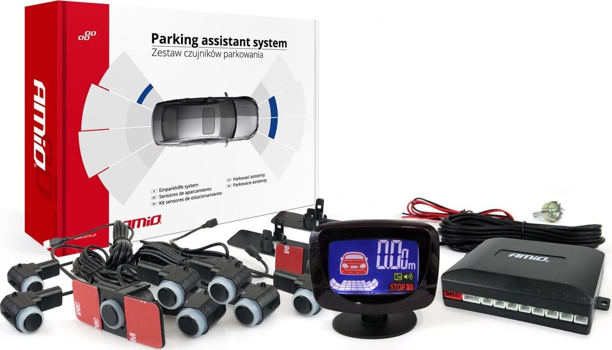 AMiO Set senzori parcare marșarier led-graph 8 senzori negru intern 16.5mm
