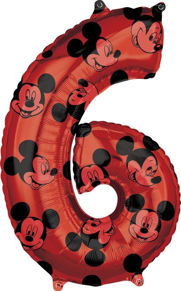 AMSCAN Balon din folie numărul 6 Mickey Mouse, roșu, 66 cm