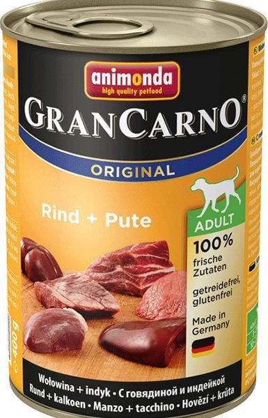 Carne de vită GranCarno original pentru adulți și 400g de curcan