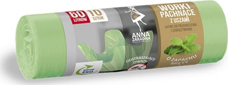 Anna Zaradna Saci de gunoi cu manere ANNA ZARADNA, parfum de menta, 60 l, 10 buc, menta