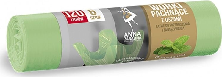 Anna Zaradna Saci de gunoi cu manere ANNA ZARADNA, parfum de menta, 120 l, 6 buc, menta