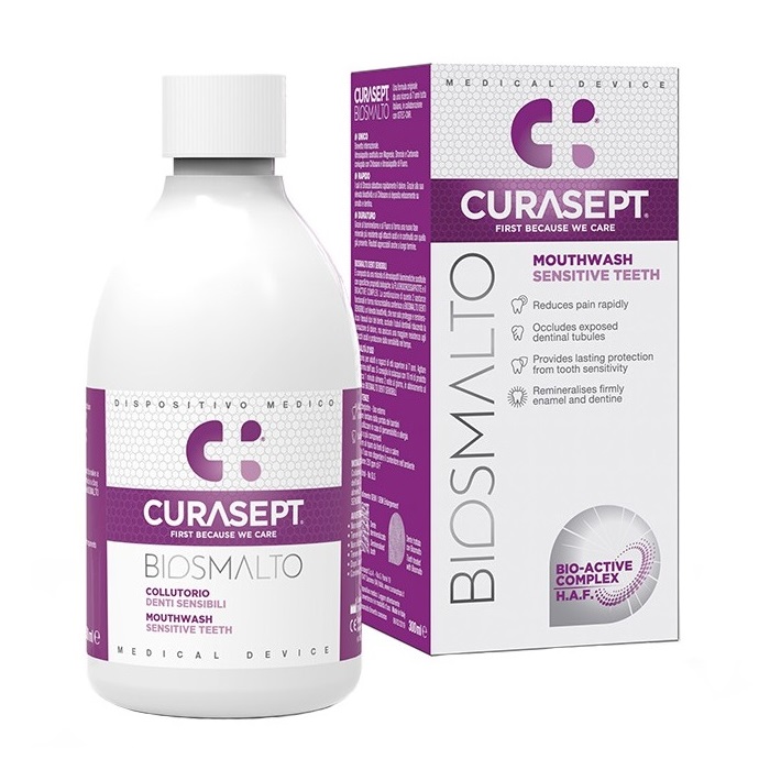Apa de gura Sensitive Biosmalt, recomandata pentru scaderea sensibilitatii dentare, CURASEPT, 300 ml