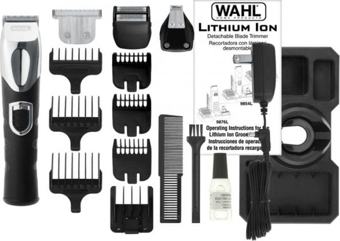 Aparate de tuns - Aparat de tuns barba WAHL Lithium Ion Trimmer, Acumulator, 20 mm, Autoascutire, 4 Accesorii, Negru