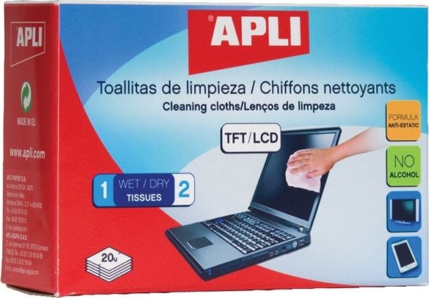 Apli Șervețele umede și uscate pentru curățarea ecranelor LCD/TFT 100 buc (AP11828)