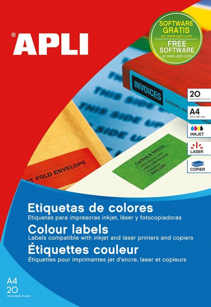 Apli Etichete color APLI, 210x297mm, dreptunghiular, galben, 20 coli