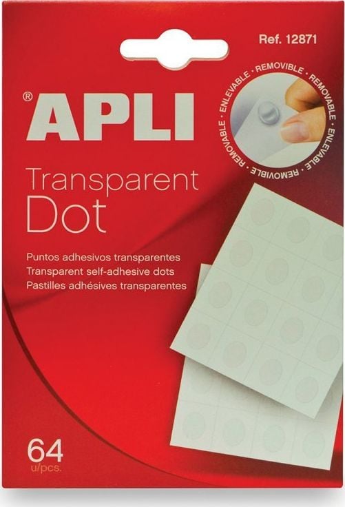 Adezivi si benzi adezive - Inele de fixare cu puncte Apli APLI, detasabile, 64 buc, transparente