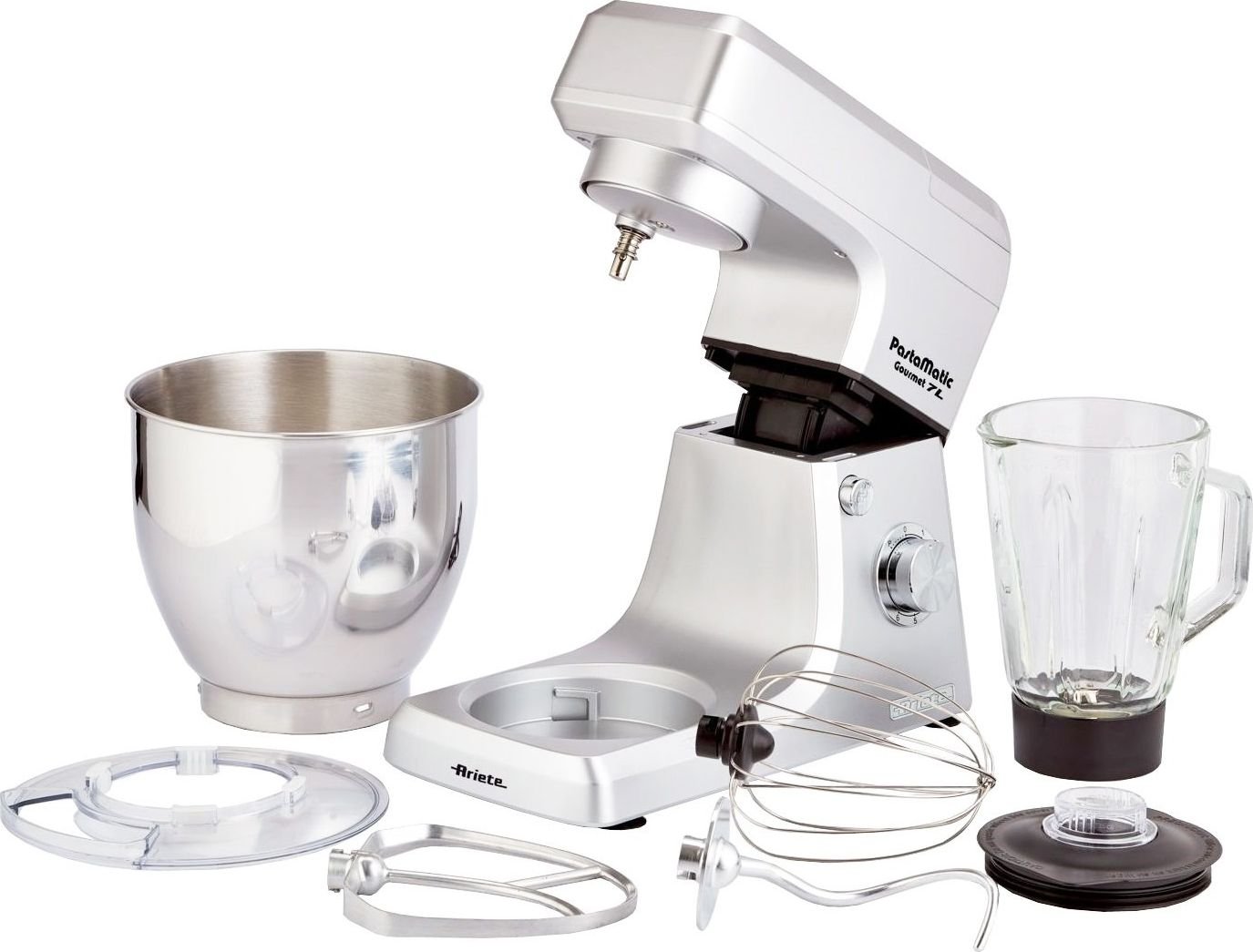 Mixer cu bol Ariete Pastamatic Gourmet 1598/1, 1500 W, Bol detasabil 7 l, 6 viteze + Pulse, Blender 1.5 l