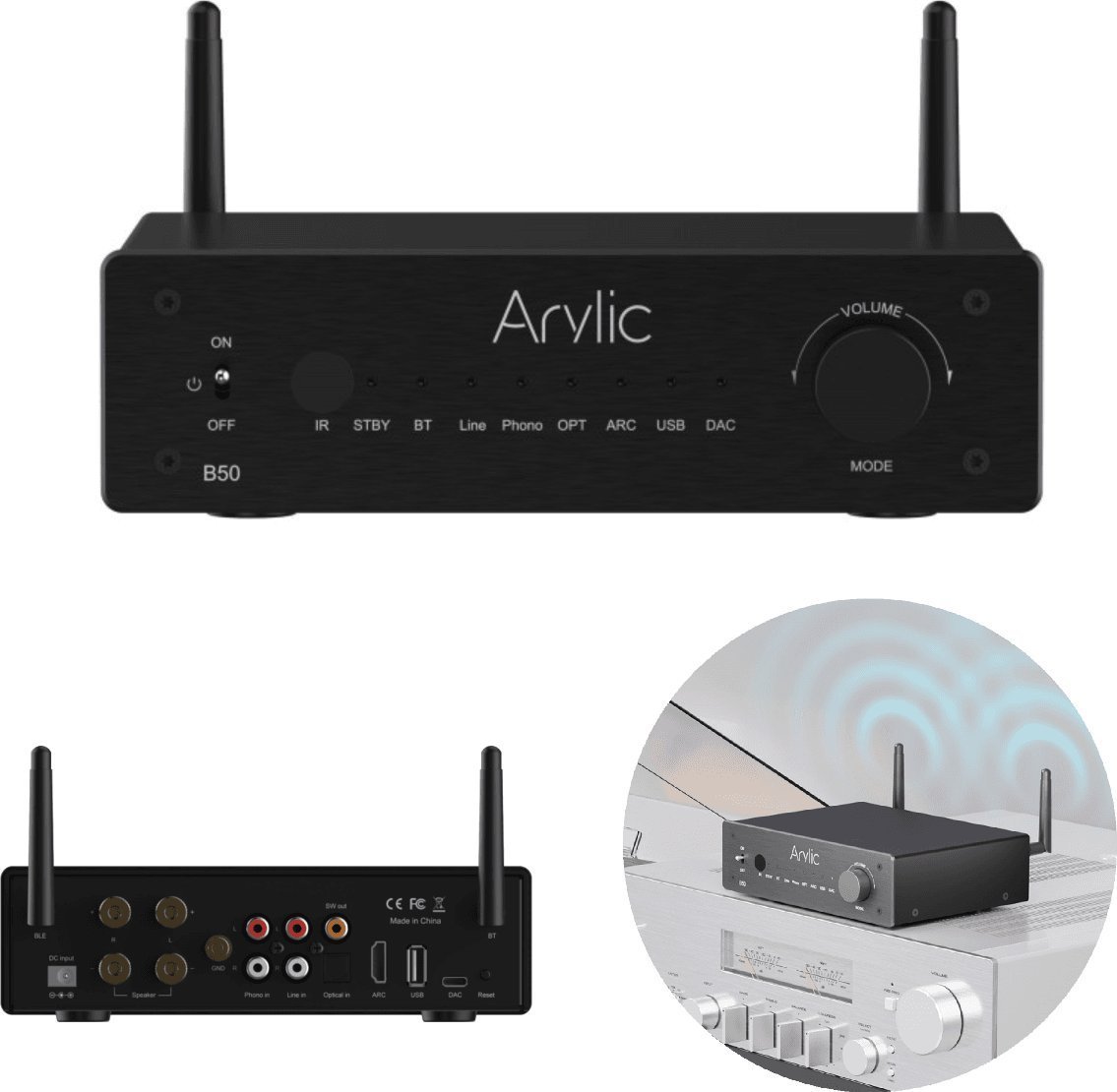 Arylic Arylic B50 Multi Wejściowy Wzmacniacz Audio z Odbiornikiem i Nadajnikiem Bluetooth