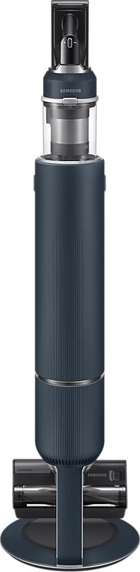 Aspirator vertical Samsung Bespoke Jet One Pro Extra, VS20A95973B/GE, 0.5L, Statie coletare praf 2L, 25.2V, 580W, Digital Inverter, Filtrare 99.999% , Display LCD, Perie covoare, Perie Mop Spray, Perie Pet, Autonomie 120 min, Albastru