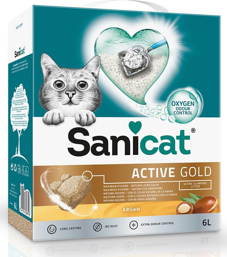 Așternut pentru pisici Sanicat Active Gold Argan, așternut pentru pisici, bentonită, 6l, aglomerat