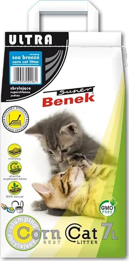 Așternut pentru pisici Super Benek Așternut de porumb Super Benek cu parfum Ultra Sea Breeze 7L