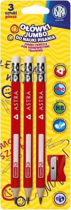 Creion Astra pentru invatarea scrierii 3 buc + ascutitoare ASTRA
