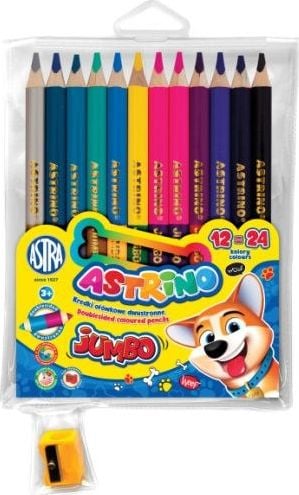 Astra TARGI Creioane creion Astrino rotunde jumbo 12=24 culori din lemn + ascutitoare Astra TARGI