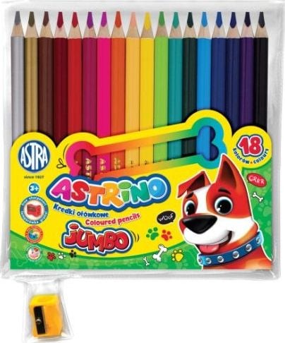 Astra TARGI Creioane creion Astrino rotunde jumbo 18 culori din lemn + ascutitoare Astra TARGI