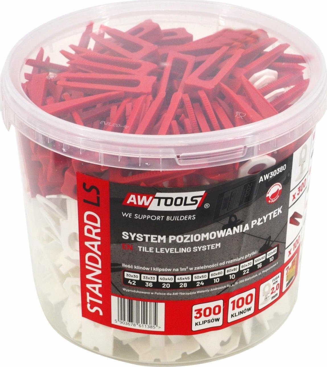 AWTools AWTOOLS SISTEM DE NIVELARE A PLACEI STANDARD 2.0mm - 7-15mm - CLIP 300buc. + PENA 100 buc.