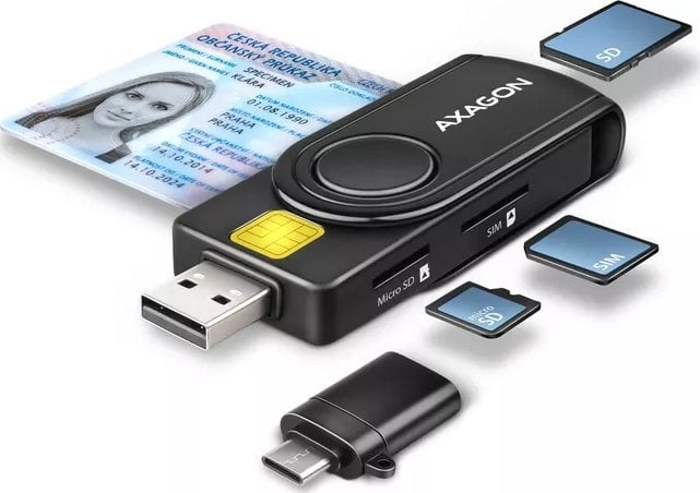 Axagon AXAGON CRE-SMP2A, USB-A + USB-C PocketReader 4-slot czytnik kart identyfikacyjnych + SD/microSD/SIM