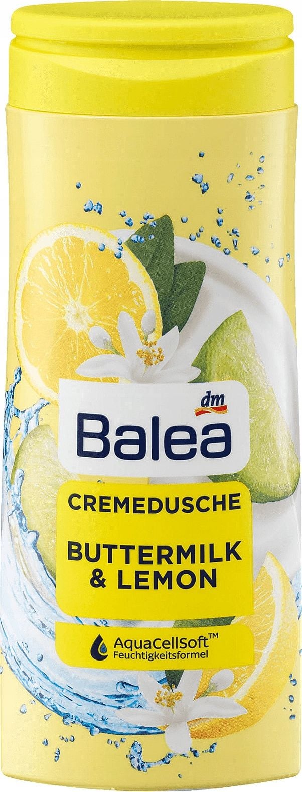 Gel de duș Balea Med Buttermilk & Lemon, formula standard, 300ml, hidratant, extracte de zară și lămâie și o formulă specială Poly-Fructol