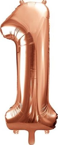 Balon aniversare PartyDeco, Model cifra 1, Folie, 86cm, Auriu rose