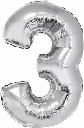 Balon din folie GoDan numărul „3” argintiu 85 cm (FG-C85S3)
