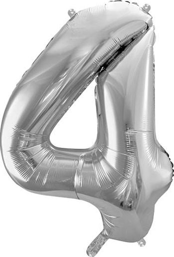 Balon din folie Party Deco Numărul „4”, 86cm, argintiu universal