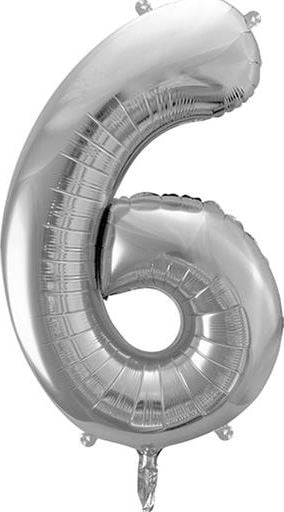 Balon din folie Party Deco Numărul „6”, 86cm, argintiu universal