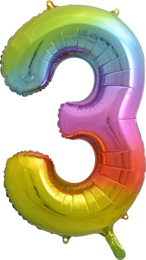 Balon GoDan Foil numărul 3 curcubeu - 85 cm - 1 buc universal