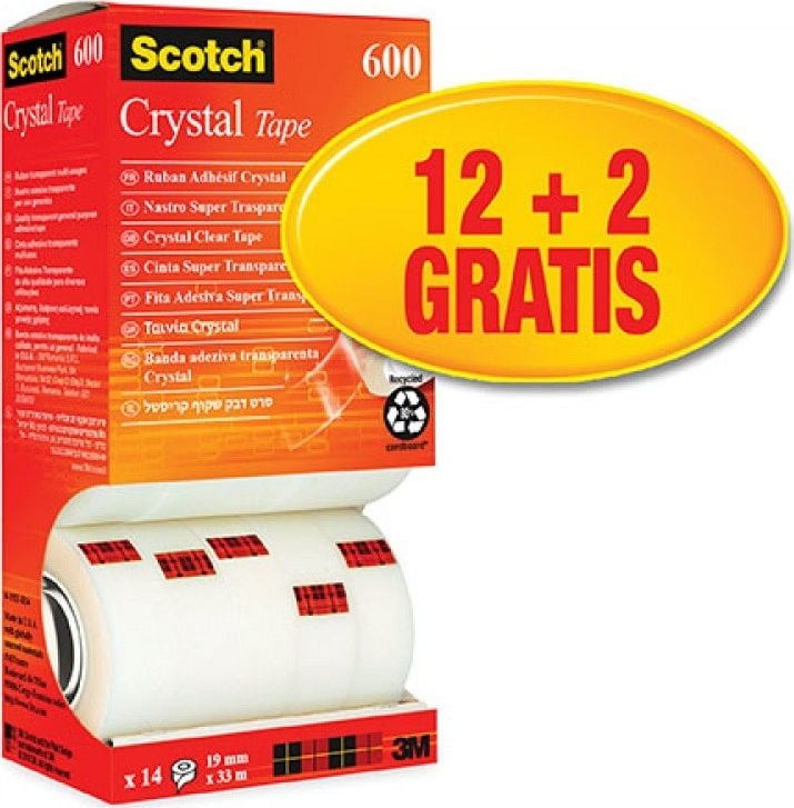 Bandă Scotch Office SCOTCH® Crystal (6-1933R14), 19mm, 33m, 12+2buc. GRATUIT