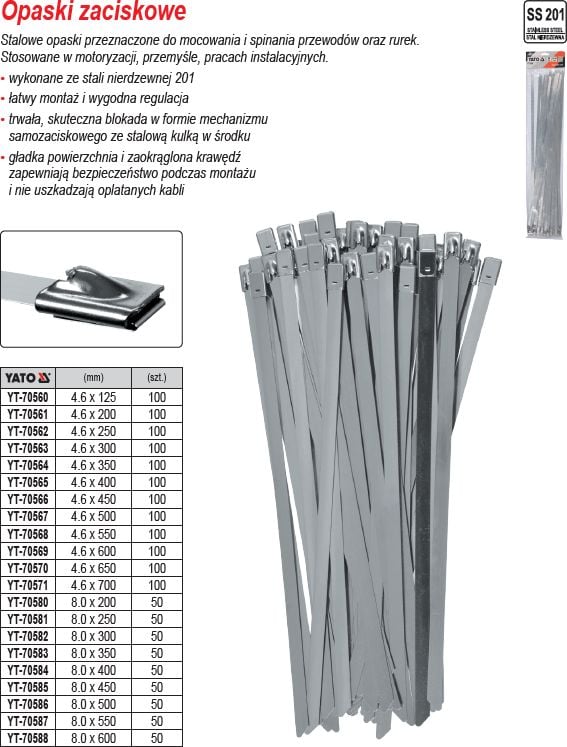 Bandă de legătură Toya 4,6x200mm, pachet de 100 oțel inoxidabil SS201