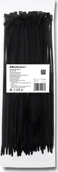 Banda zimtata din plastic pentru fixare cabluri , Qoltec , nylon 4.8x300mm UV 100 bucati , negru