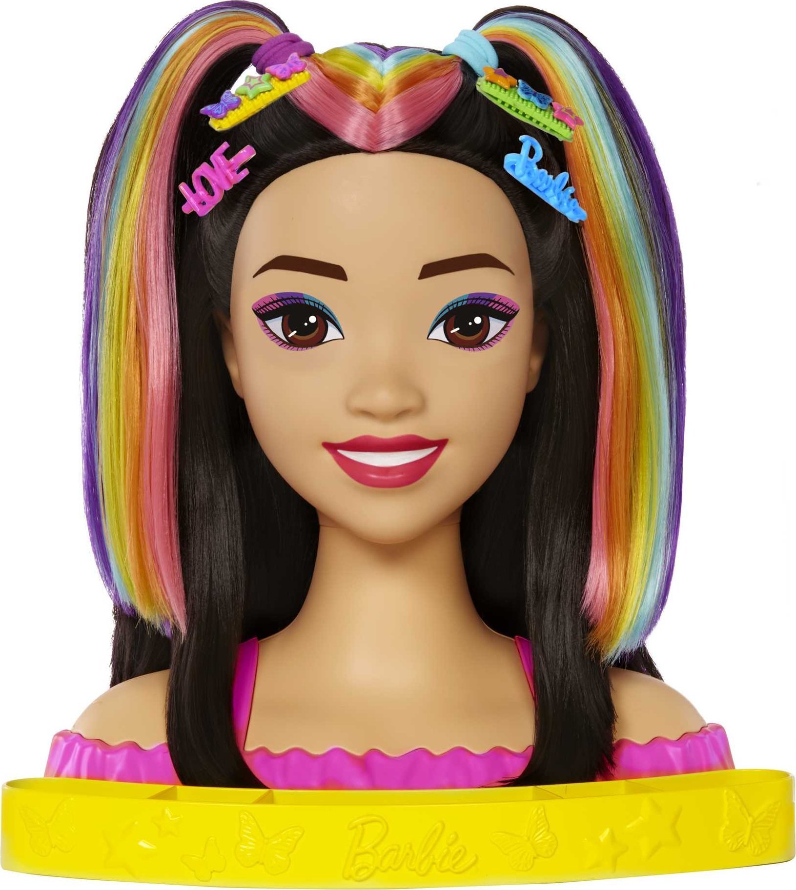 Barbie Mattel Cap Coafat Păr Negru Curcubeu HMD81