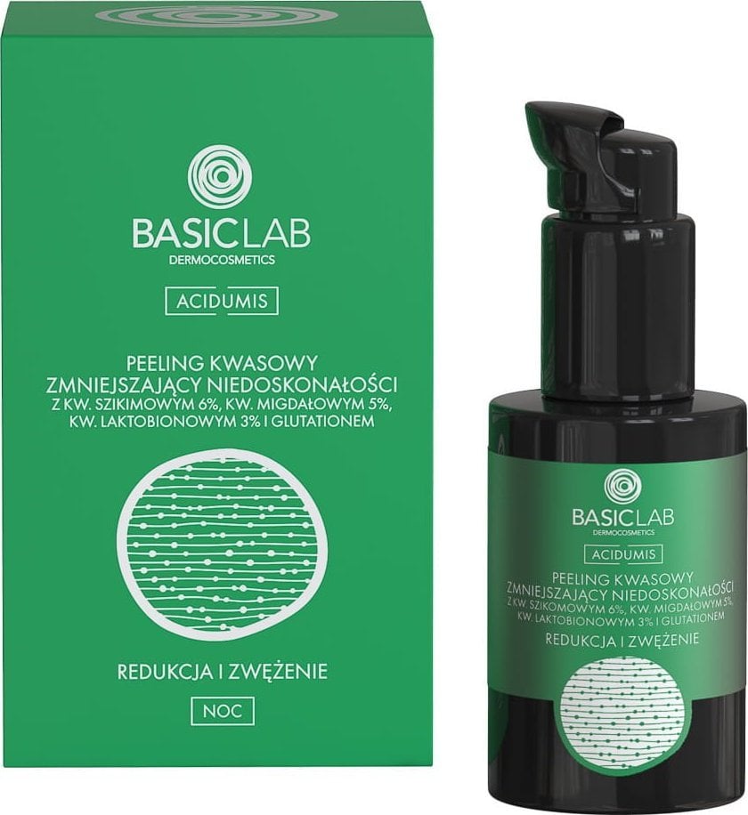 Basiclab BasicLab Peeling cu acid care reduce imperfecțiunile cu acid shikimic 6%, acid de migdale 5% și acid lactobionic 3%
