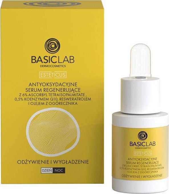 Ser regenerant antioxidant Basiclab Esteticus cu 6% tetraizopalmitat de ascorbil, 0,5% coenzima Q10 si ulei de borage