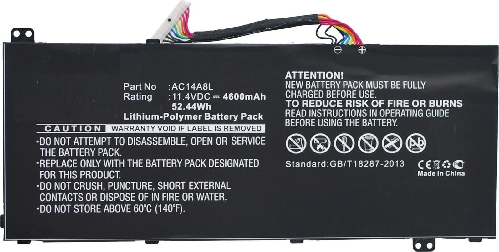 Baterie compatibila Acer model AC14A8L, 3 celule, 11.4V, 4600mAh, pentru Aspire VN7-571, VN7-571G, VN7-572, VN7-572G, VN7-572TG, VN7-591G, VN7-592G, VN7-593G, VN7-791G, VN7-792G, VN7-793G, VX5-591G, Spin 3 SP314-51
