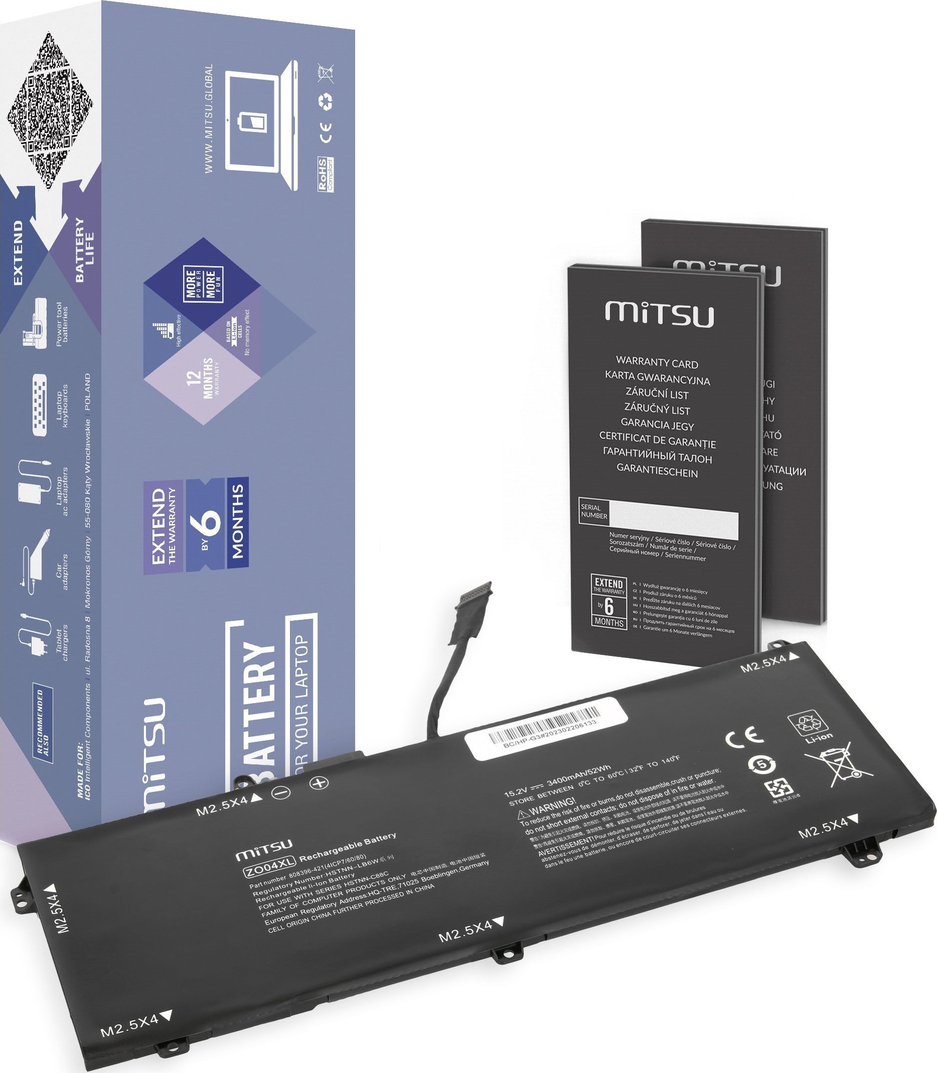Bateria Mitsu, bateria ZO04XL pentru HP ZBook Studio G3 G4, în română.