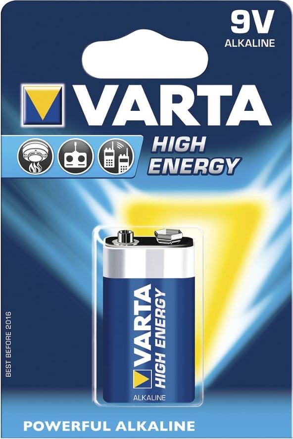 Baterie alcalina High Energy Blue Varta 6LR61, 9 V, 580 mAh