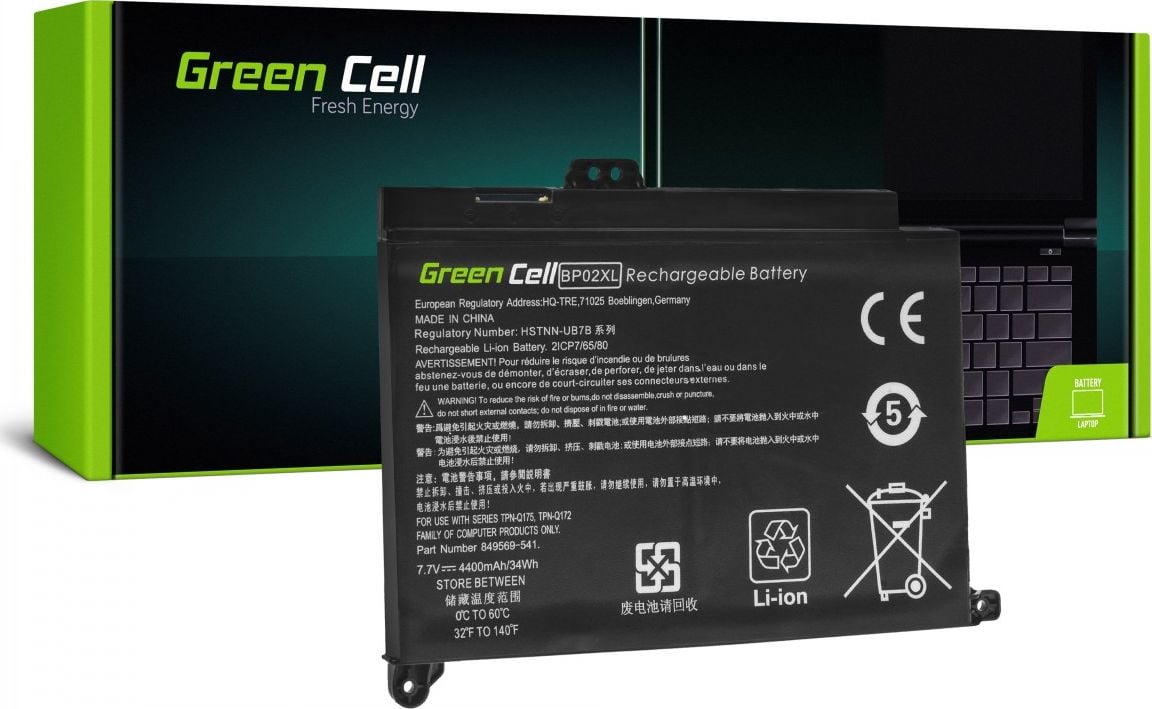 Baterie laptop BP02XL pentru HP Pavilion 15-AU 15-AU051NW 15-AU071NW 15-AU102NW 15-AU107NW 15-AW 15-AW010NW acumulator marca Green Cell