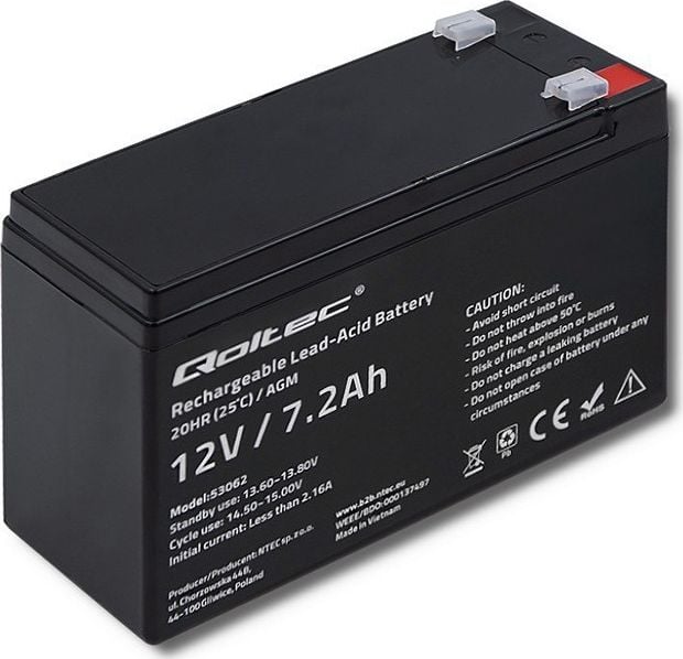 Accesorii UPS-uri - Baterie Qoltec AGM 12V 7.2Ah max.108A