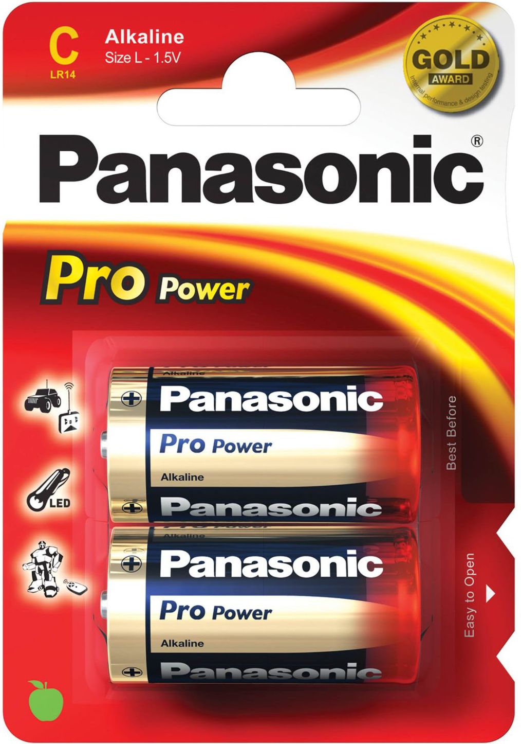 Baterii alcaline R14, C, Panasonic Alkaline PRO Power, 1,5V, blister 2 baterii