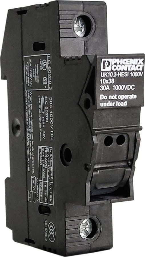 Bază pentru siguranțe PV Phoenix Contact 1,5-25 mm2 Negru UK 10,3-HESI 1000 V (3211236)