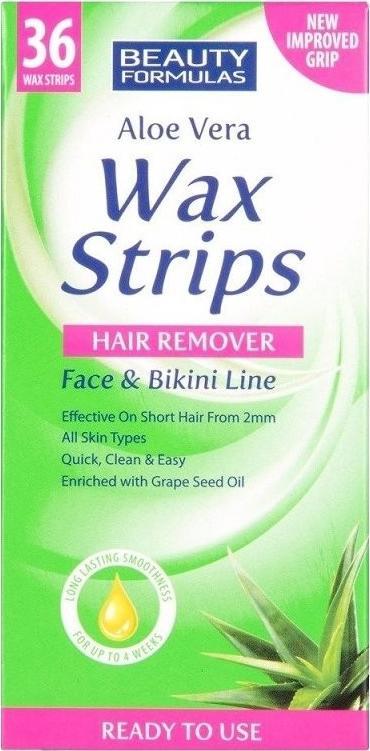 Beauty Formulas BEAUTY FORMULAS_Wax Strips Depilator Aloe Vera benzi de depilare pentru fata si zona bikini 36buc.