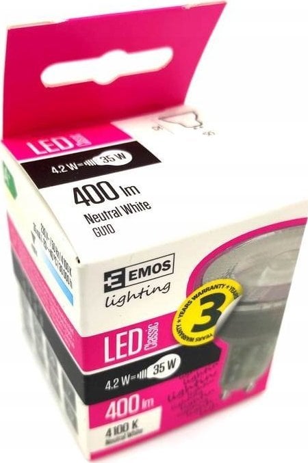 Bec LED Emos EMOS Lighting GU10, 230V, 4.2W, 333lm, 4000k, 30000h, Classic MR16 52x50x50mm