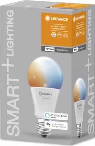 Bec LED inteligent Ledvance SMART+ WIFI, A60, E27, 9W (60W), 806 lm, dimabil, lumina calda/neutra/rece (2700-6500K), compatibil amazon alexa/Google Assistant